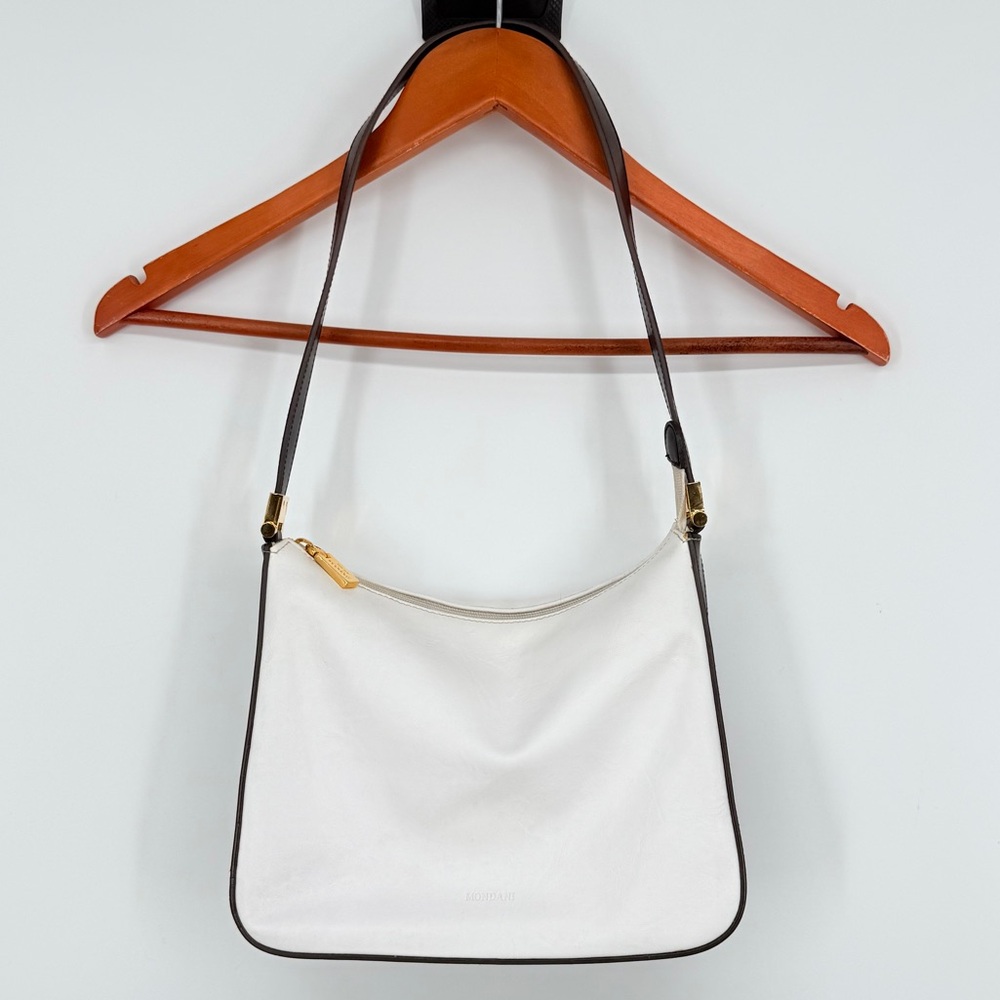 Mondani New York Small White and Black Simulated Leather Single Shoulder Bag